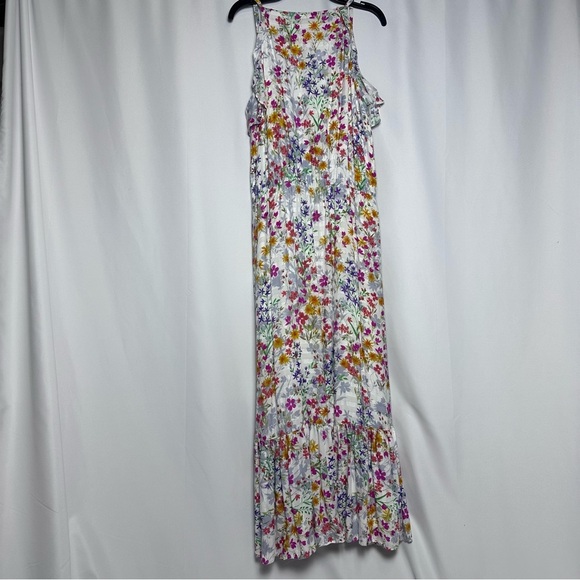 J. Jill Floral Ruffled Hem Beach Maxi Dress Pockets Button Down Multicolor sz SP - Picture 4 of 11